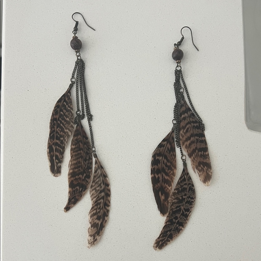 Handmade Feather Dangle Earrings